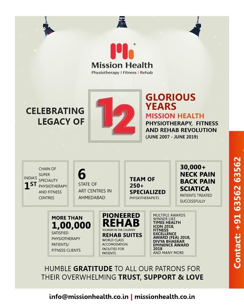 Celebrating our glorious journey of 12years while being thankful to each & every one of you who have been a partner in this journey with us. ✨🤸‍♂️🏋️‍♀️🎉 #MissionHealth #SuperSpeciality #Physiotherapy #Fitness #Rehab #Ahmedabad #Gujarat #RedefiningPhysiotherapy #ProudTeam #TeamMissionHealth
#ThankYouAll #CelebratingLegacyOf12Years #TrendSetter #MovementIsLife

www.missionhealth.co.in